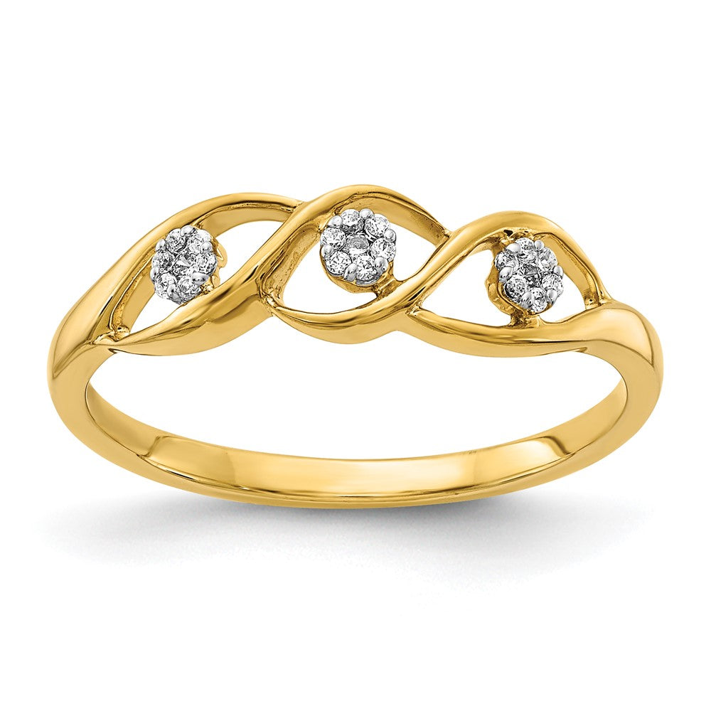 14k Gold Polished Real Diamond Wave Ring