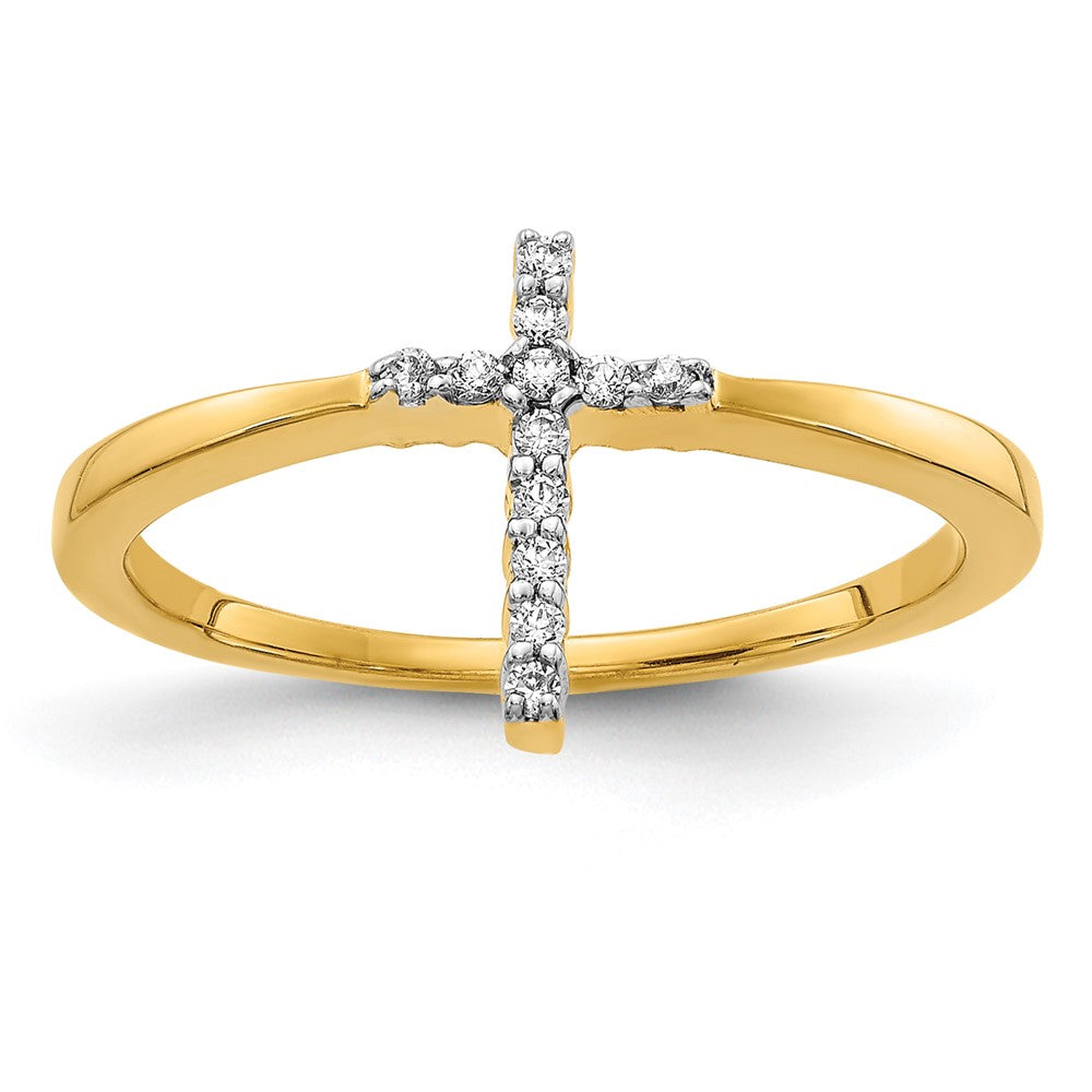 14k Yellow Gold Real Diamond Cross Ring