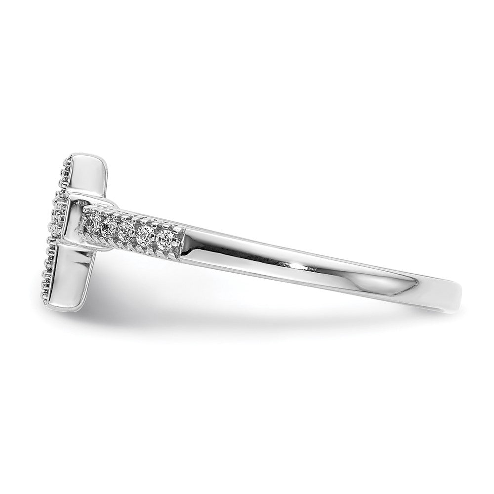 14k White Gold Polished Real Diamond Cross Ring