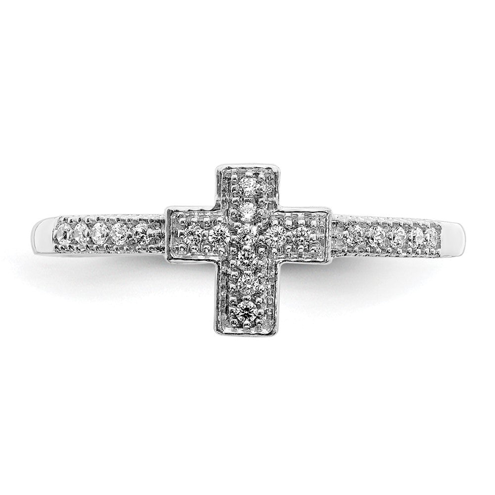 14k White Gold Polished Real Diamond Cross Ring