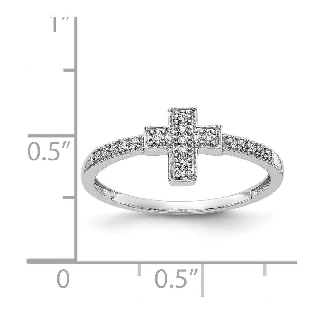 14k White Gold Polished Real Diamond Cross Ring