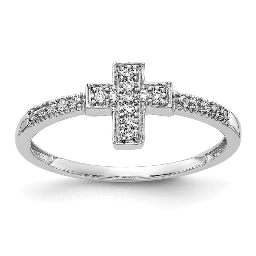 14k White Gold Polished Real Diamond Cross Ring