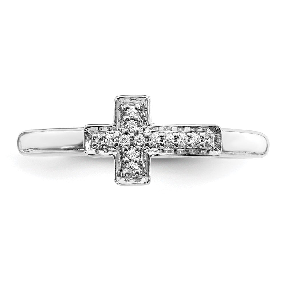 14k White Gold Real Diamond Cross Ring