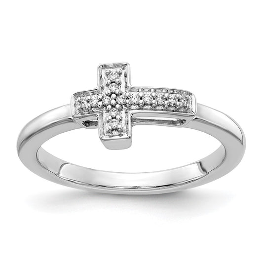 14k White Gold Real Diamond Cross Ring