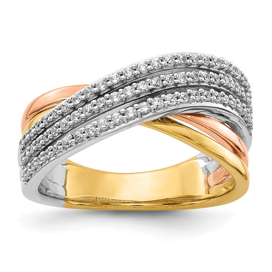 14k Tri-color Gold Overlap Real Diamond Ring