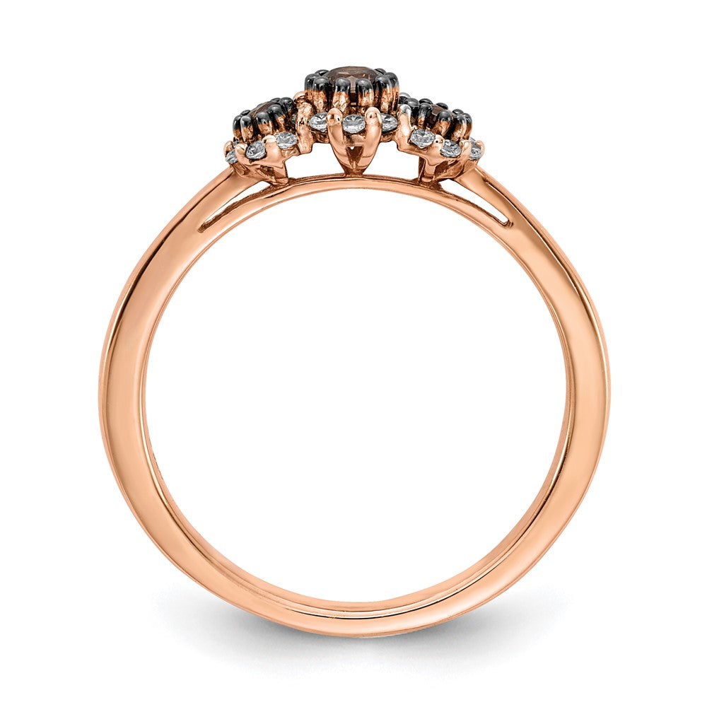 Solid 14k Two-tone Rose Gold 3-stone White/Champagne Simulated CZ Ring