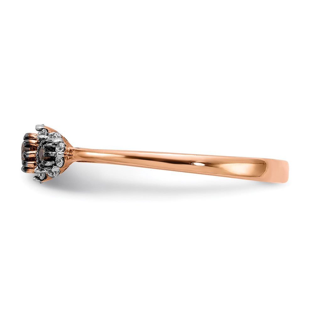 Solid 14k Two-tone Rose Gold 3-stone White/Champagne Simulated CZ Ring