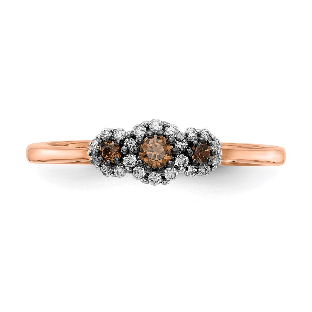 14k Rose Gold 3-stone White/Champagne Real Diamond Ring