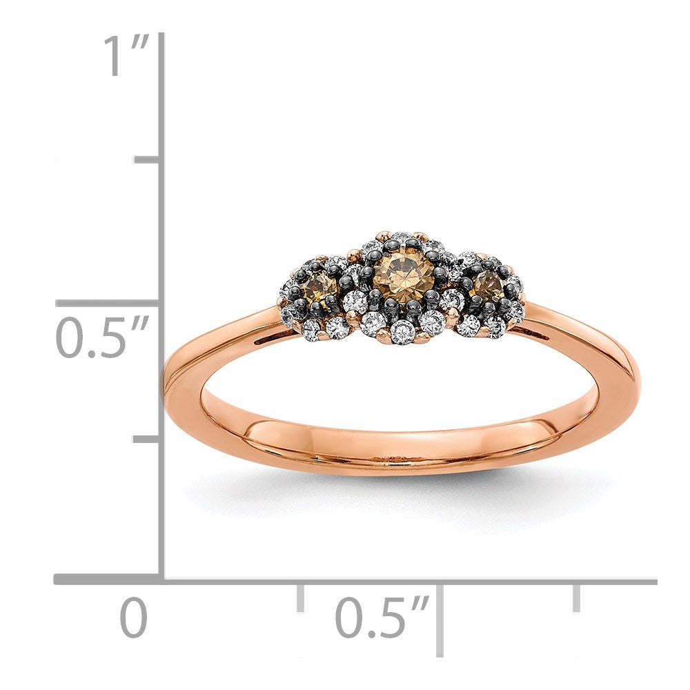 14k Rose Gold 3-stone White/Champagne Real Diamond Ring