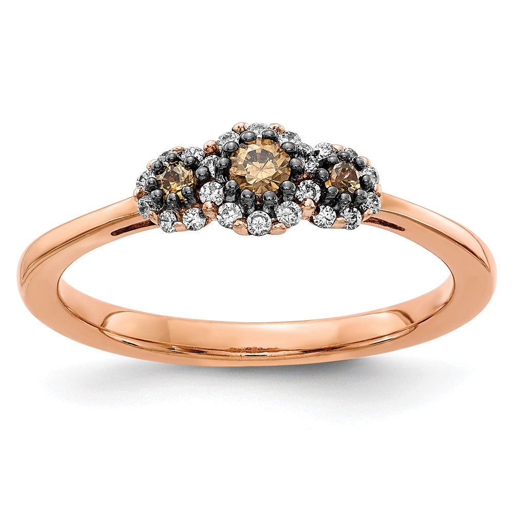 Solid 14k Two-tone Rose Gold 3-stone White/Champagne Simulated CZ Ring