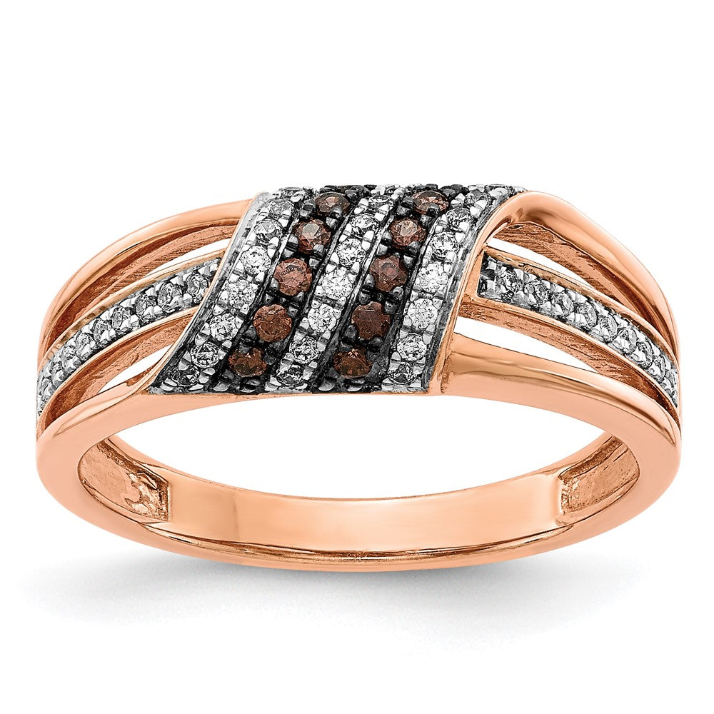 Solid 14k Rose Gold White and Champagne Simulated CZ Ring