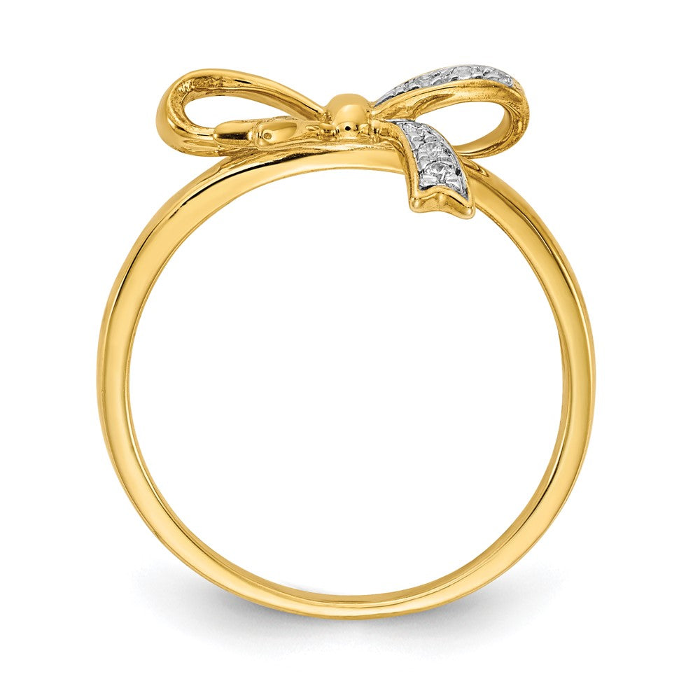 14K Yellow Gold w/Rhodium Real Diamond Bow Ring