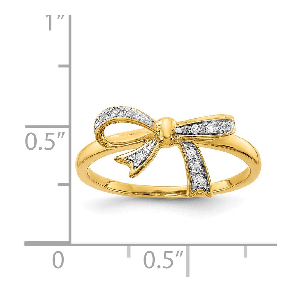 14K Yellow Gold w/Rhodium Real Diamond Bow Ring