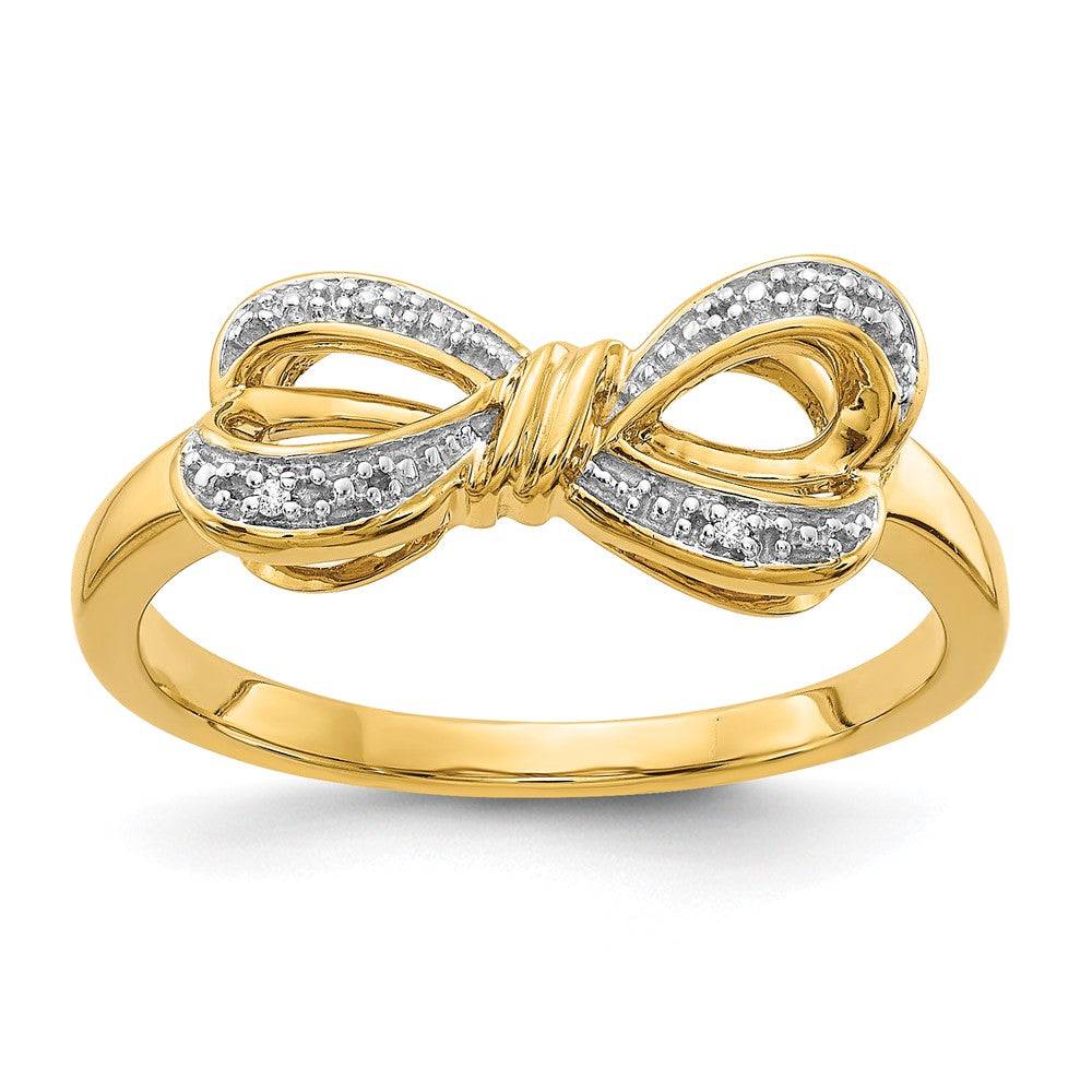 14K Yellow Gold w/Rhodium Real Diamond Bow Ring