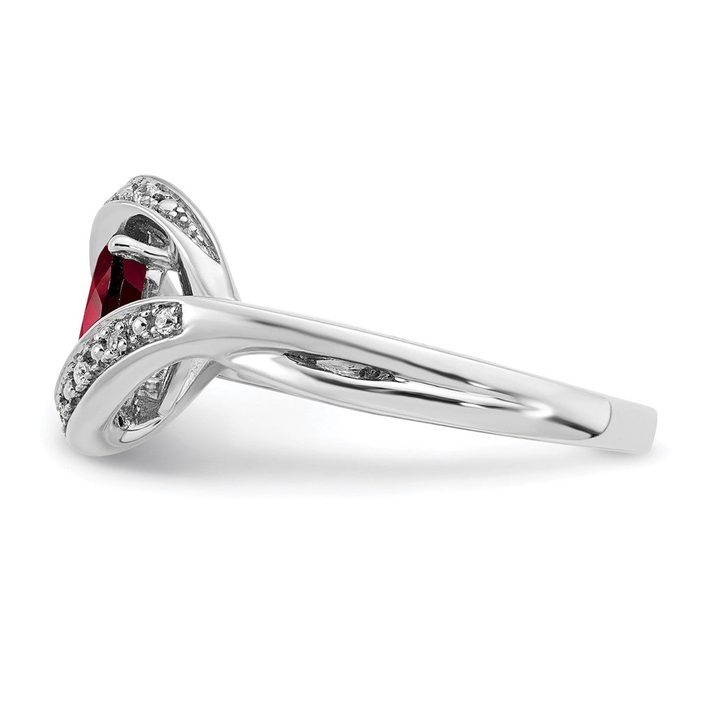 14k White Gold Oval Garnet and Real Diamond Ring