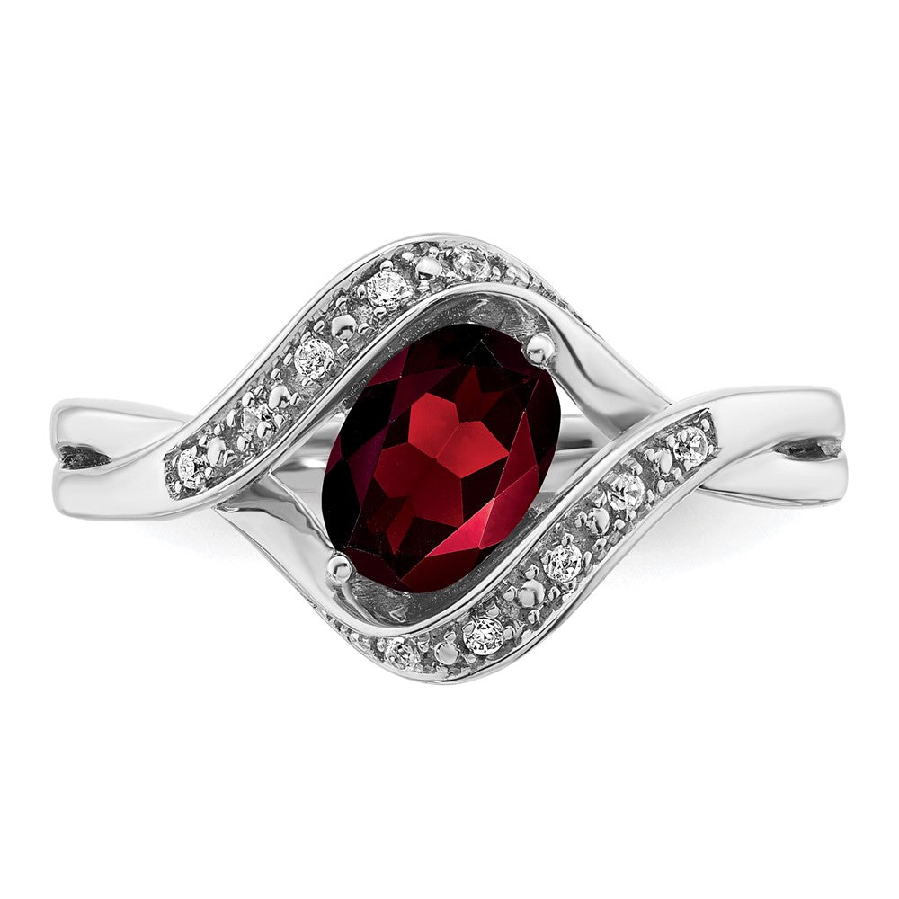 14k White Gold Oval Garnet and Real Diamond Ring