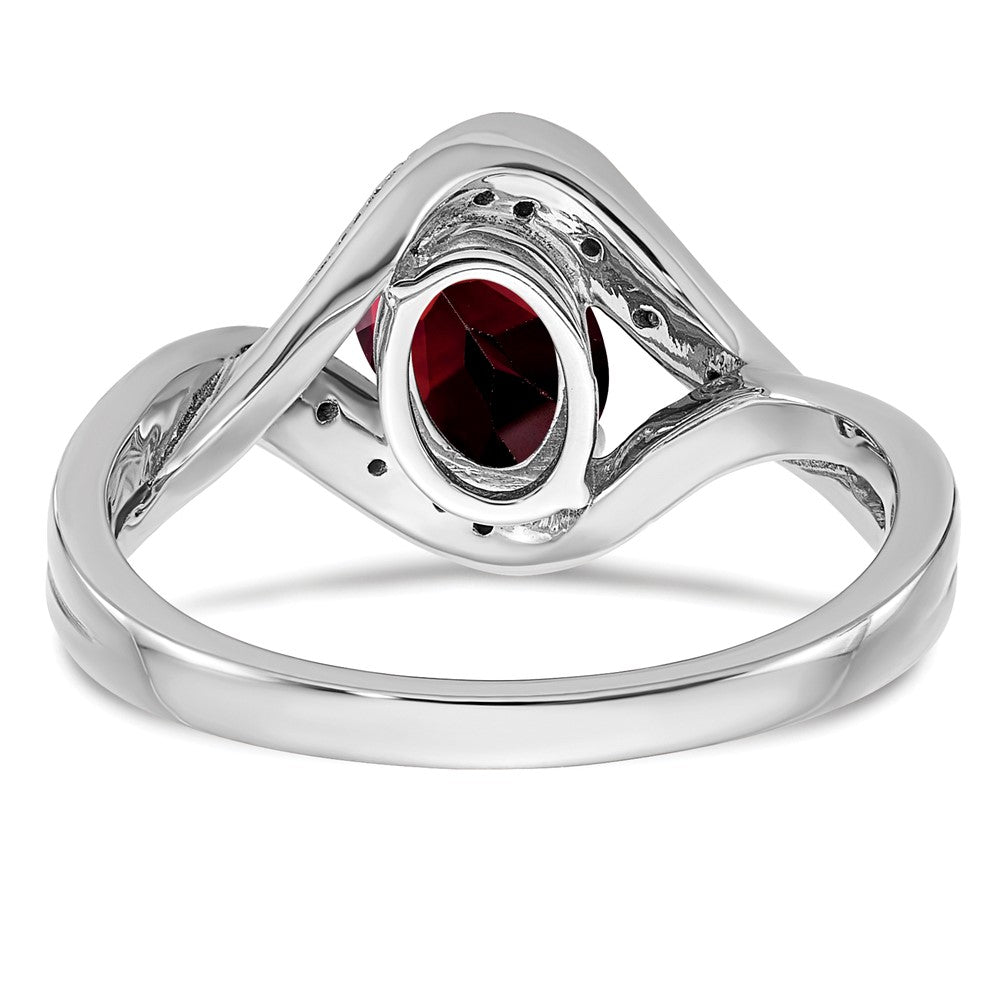 14k White Gold Oval Garnet and Real Diamond Ring