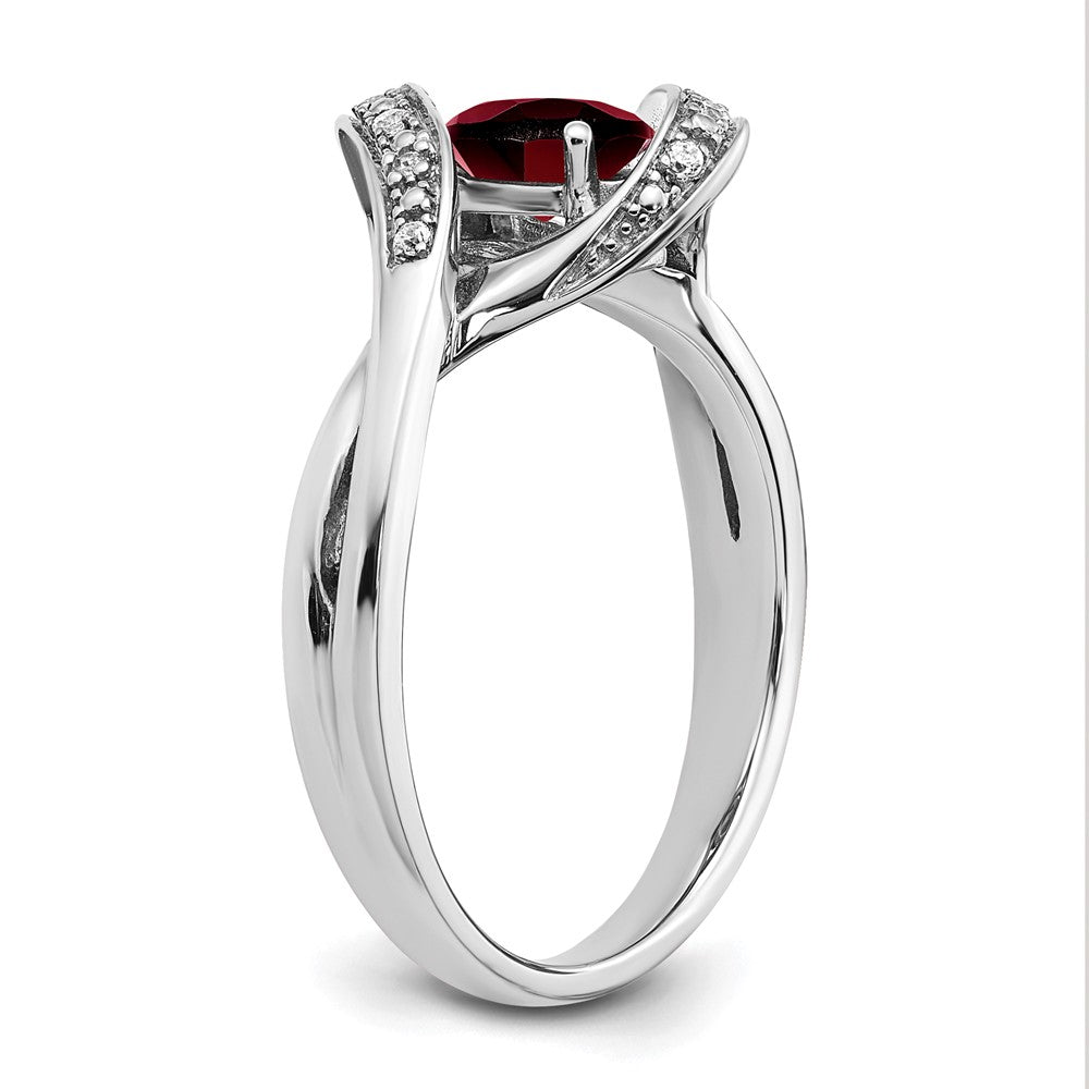 14k White Gold Oval Garnet and Real Diamond Ring