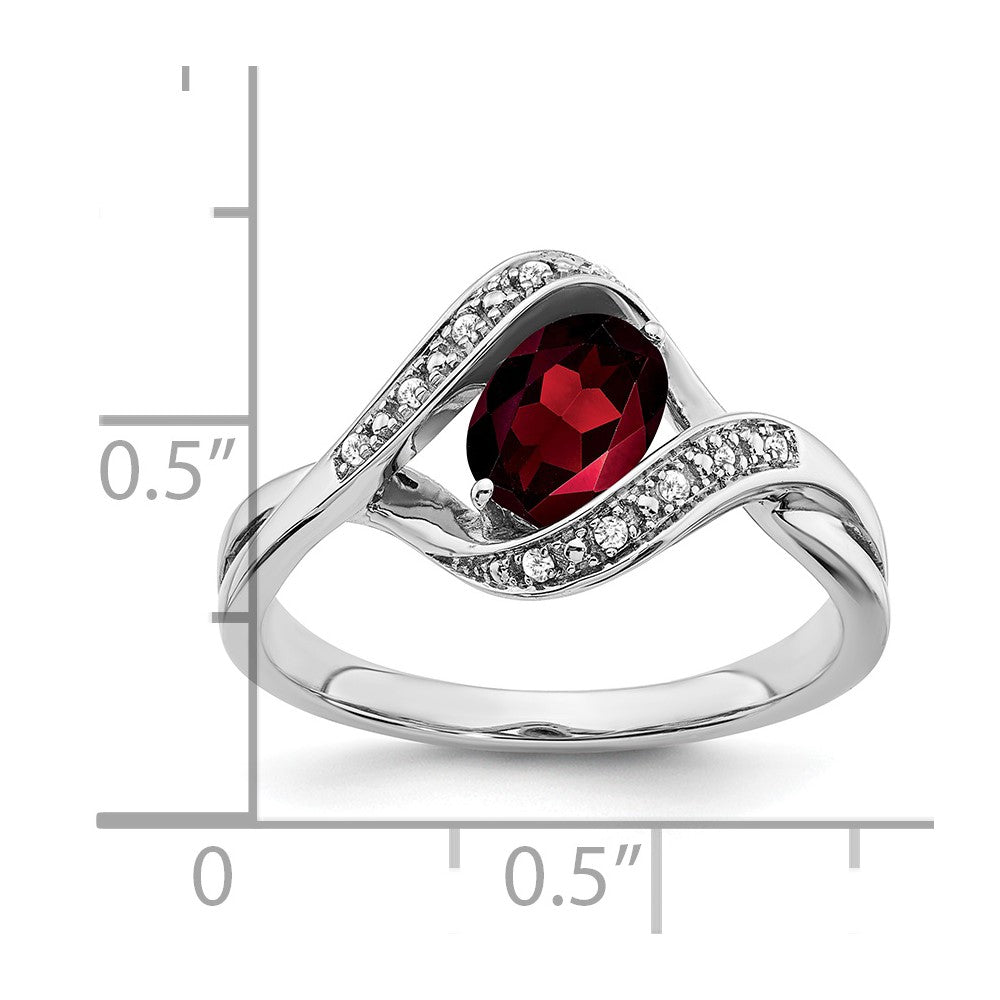 14k White Gold Oval Garnet and Real Diamond Ring