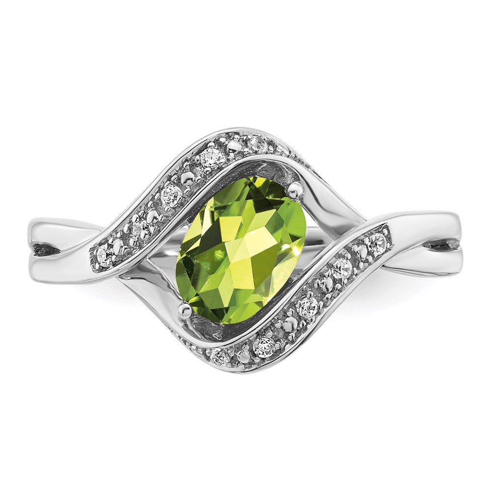 Solid 14k White Gold Oval Simulated Peridot and CZ Ring