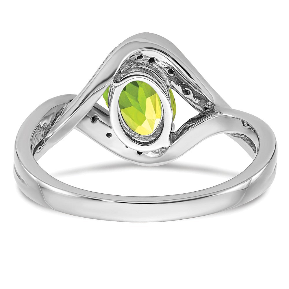 Solid 14k White Gold Oval Simulated Peridot and CZ Ring