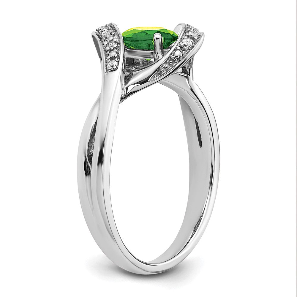 Solid 14k White Gold Oval Simulated Peridot and CZ Ring