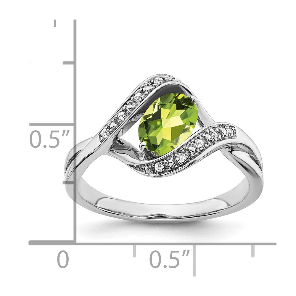 14k White Gold Oval Peridot and Real Diamond Ring