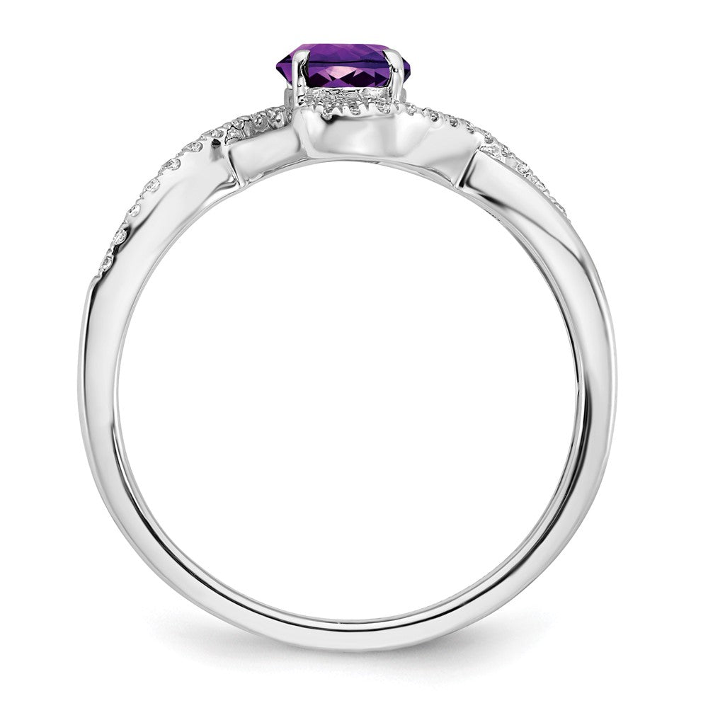 14k White Gold Oval Amethyst and Real Diamond Twist Ring