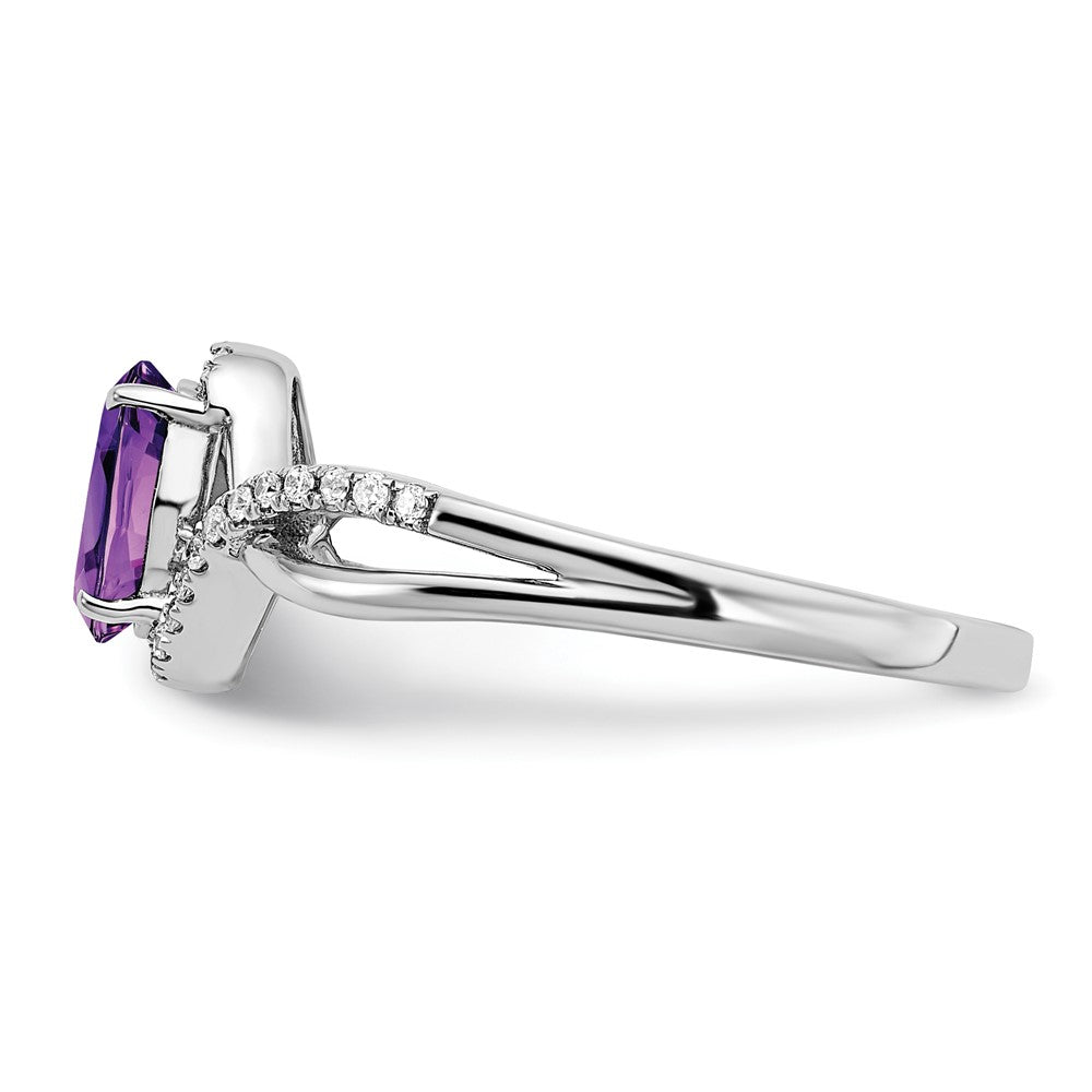 14k White Gold Oval Amethyst and Real Diamond Twist Ring