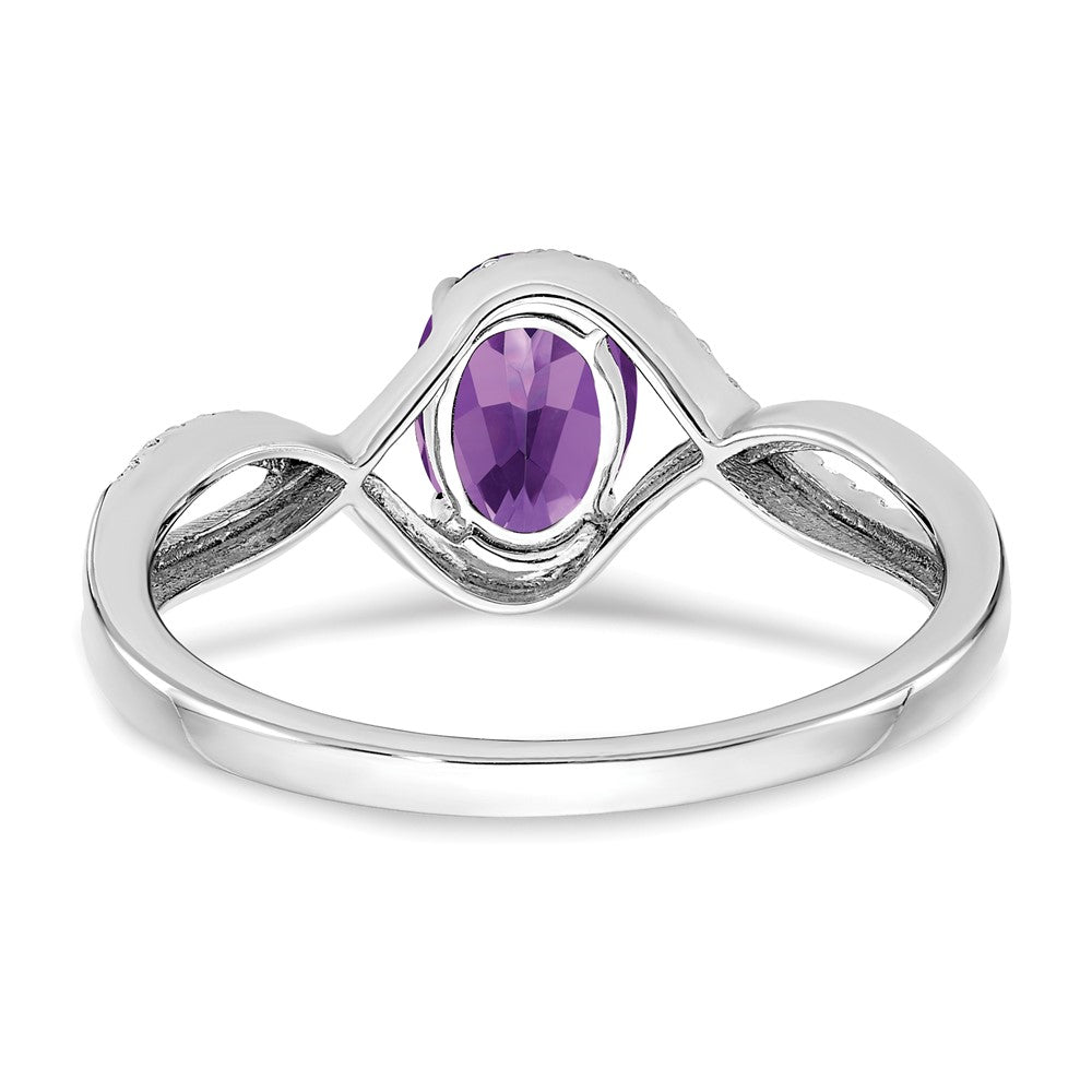 14k White Gold Oval Amethyst and Real Diamond Twist Ring