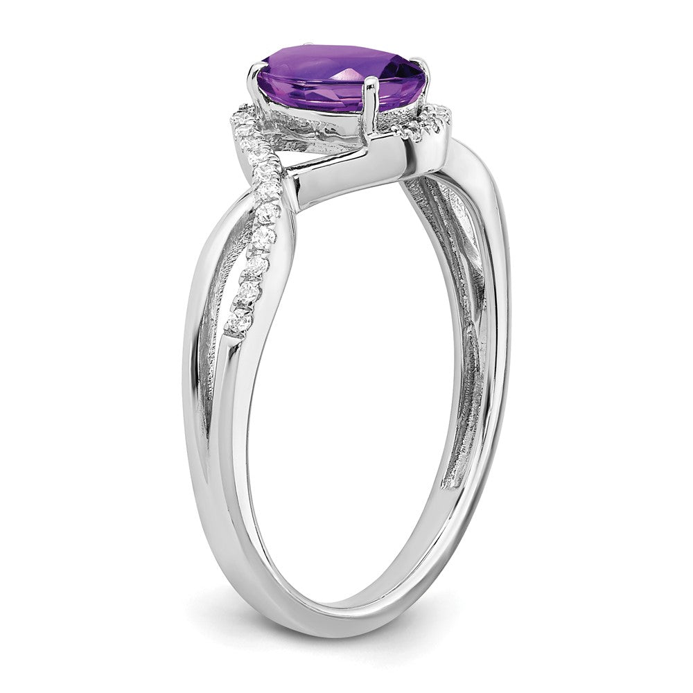 14k White Gold Oval Amethyst and Real Diamond Twist Ring