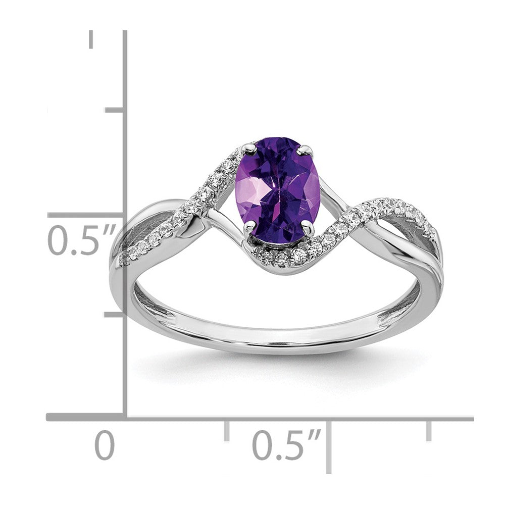 14k White Gold Oval Amethyst and Real Diamond Twist Ring