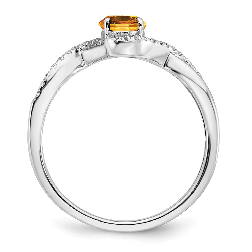 14k White Gold Oval Citrine and Real Diamond Twist Ring