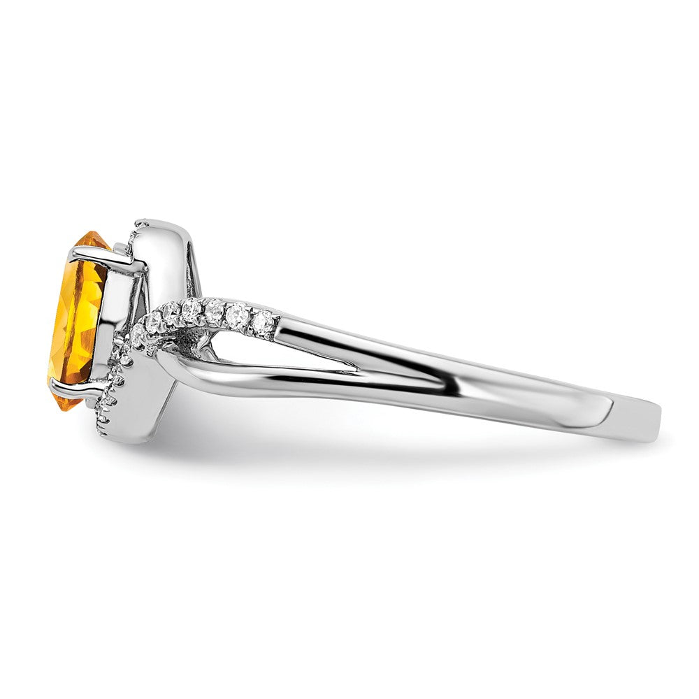 14k White Gold Oval Citrine and Real Diamond Twist Ring