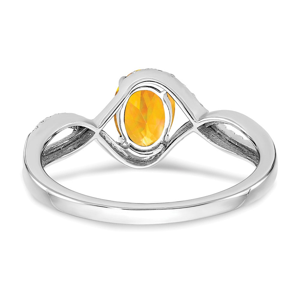 14k White Gold Oval Citrine and Real Diamond Twist Ring