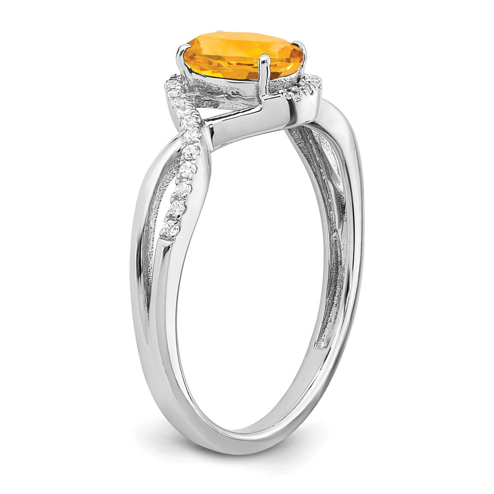 14k White Gold Oval Citrine and Real Diamond Twist Ring