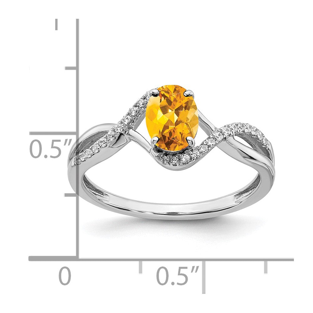 14k White Gold Oval Citrine and Real Diamond Twist Ring