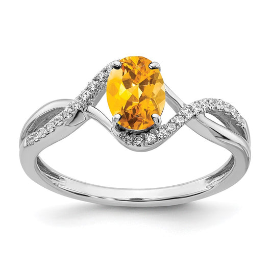 Solid 14k White Gold Oval Simulated Citrine and CZ Twist Ring