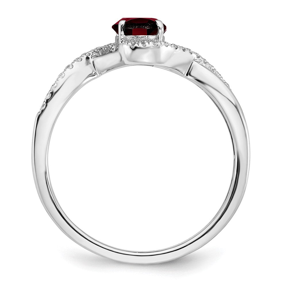 14k White Gold Oval Garnet and Real Diamond Twist Ring