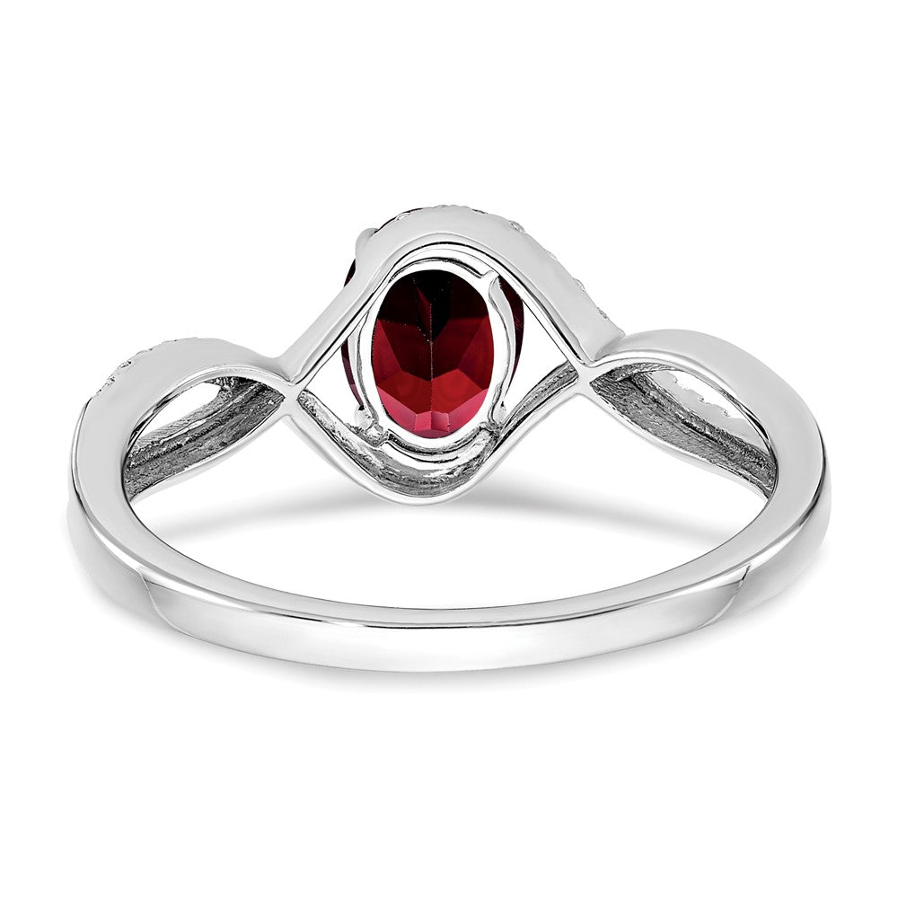 14k White Gold Oval Garnet and Real Diamond Twist Ring