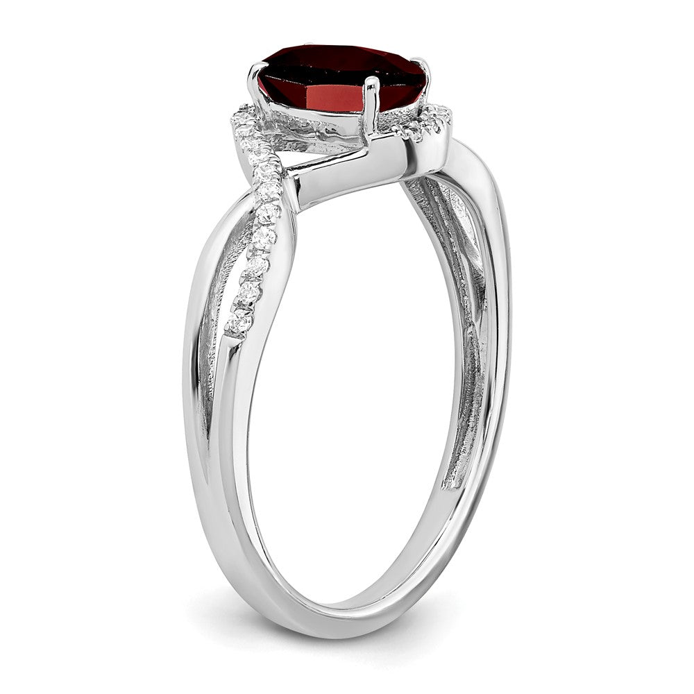 14k White Gold Oval Garnet and Real Diamond Twist Ring