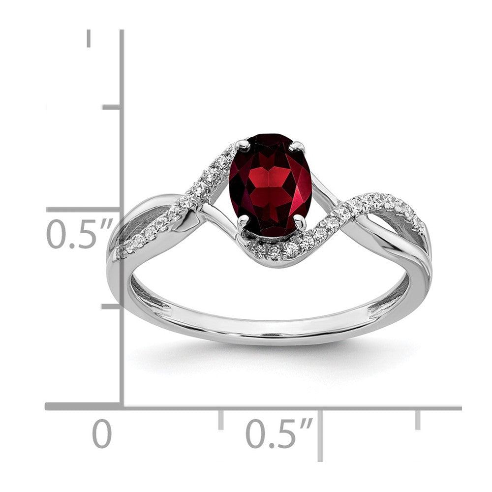 14k White Gold Oval Garnet and Real Diamond Twist Ring