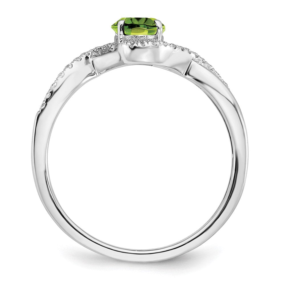 Solid 14k White Gold Oval Simulated Peridot and CZ Twist Ring