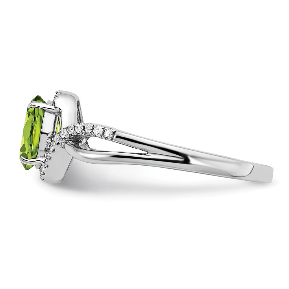 Solid 14k White Gold Oval Simulated Peridot and CZ Twist Ring