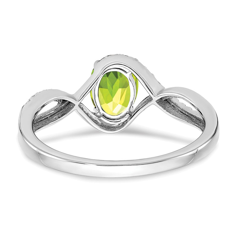 Solid 14k White Gold Oval Simulated Peridot and CZ Twist Ring