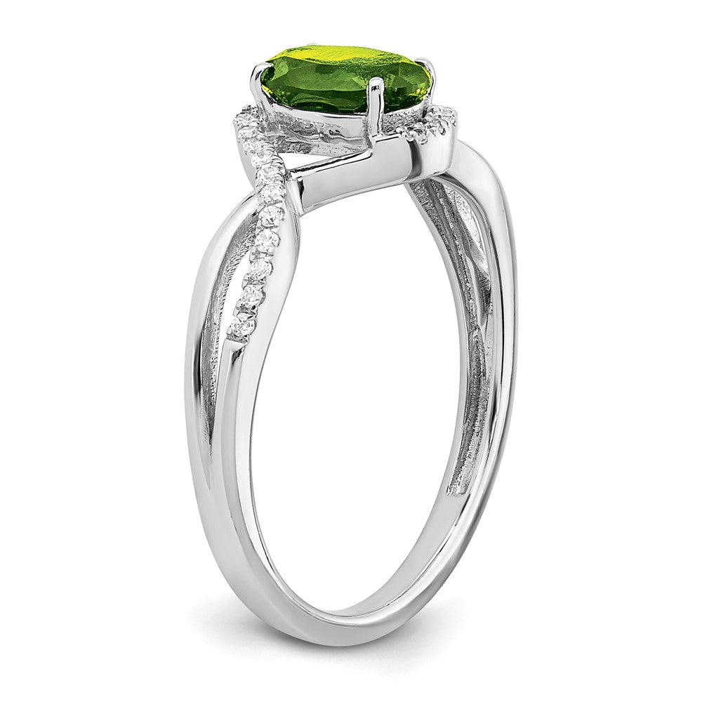 Solid 14k White Gold Oval Simulated Peridot and CZ Twist Ring