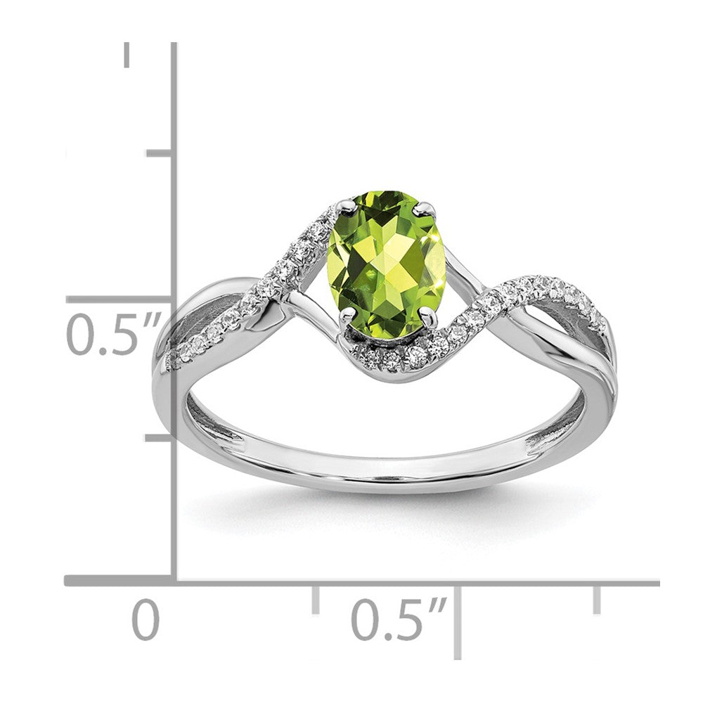 14k White Gold Oval Peridot and Real Diamond Twist Ring