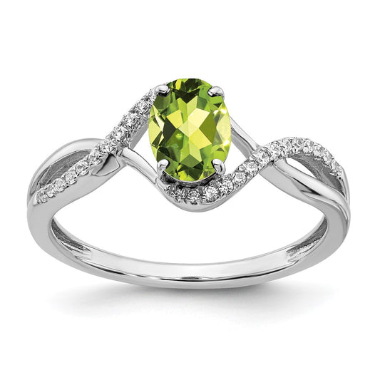 Solid 14k White Gold Oval Simulated Peridot and CZ Twist Ring