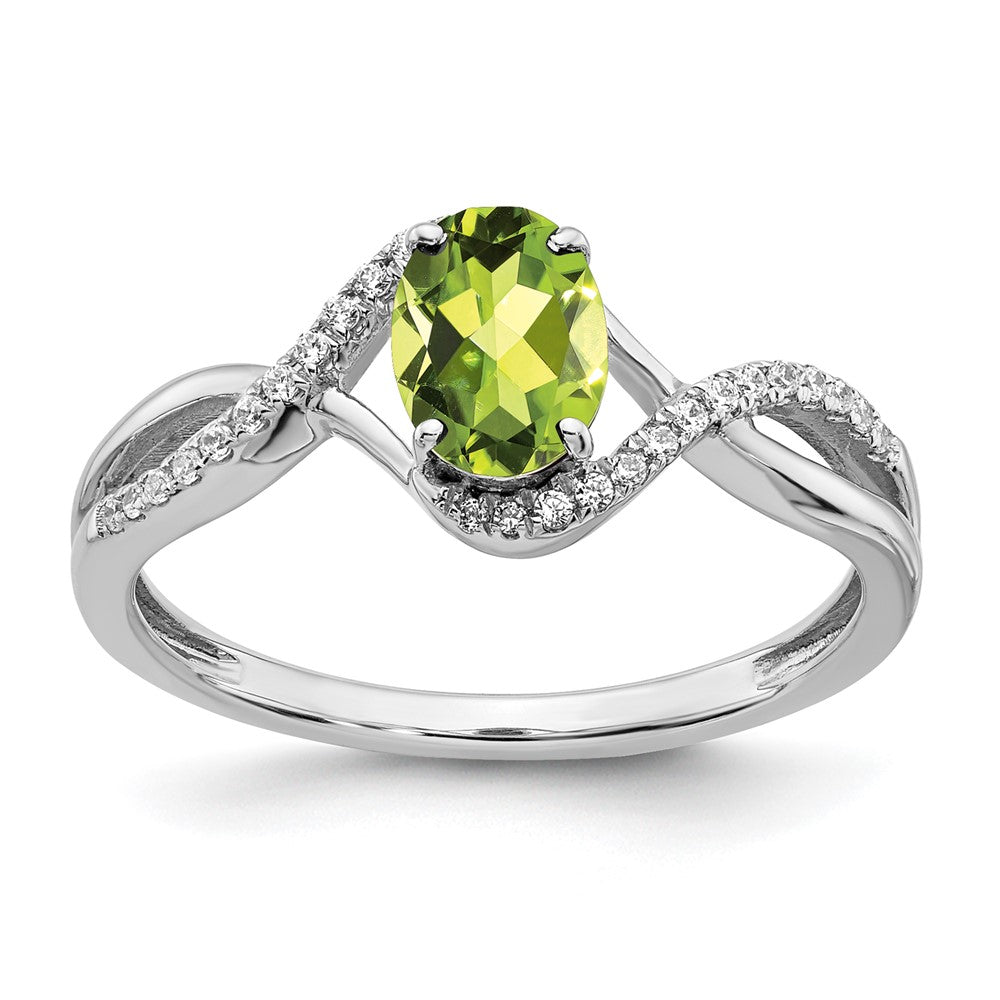 14k White Gold Oval Peridot and Real Diamond Twist Ring