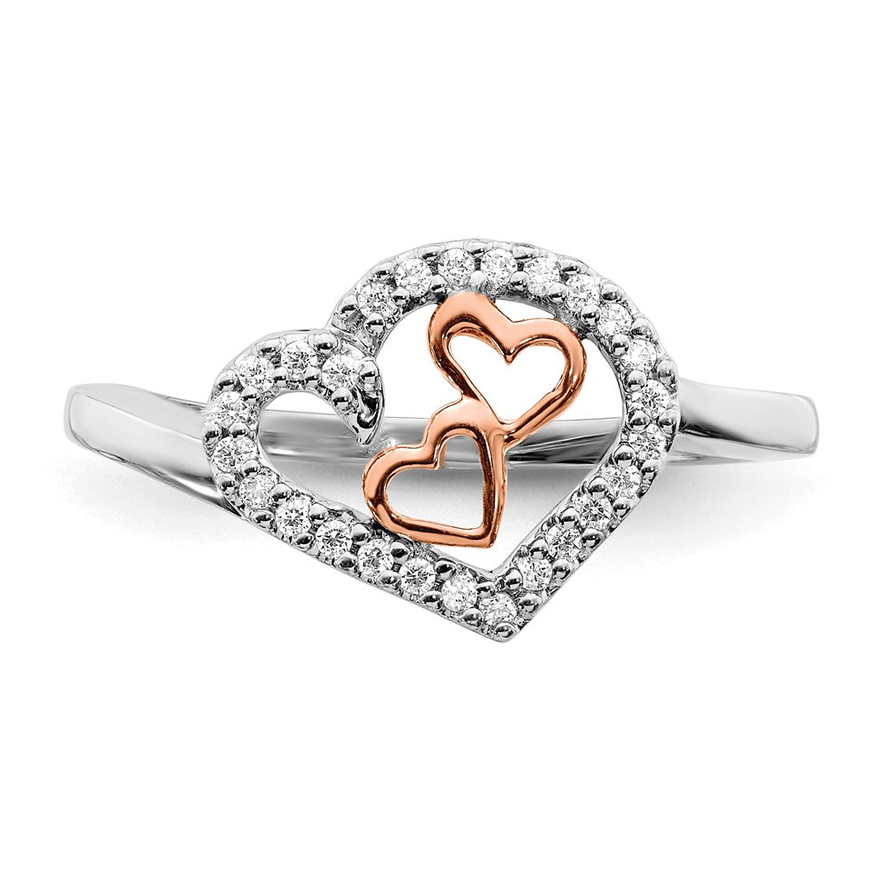 Solid 14K White/Rose Gold White and Rose Simulated CZ Heart Ring